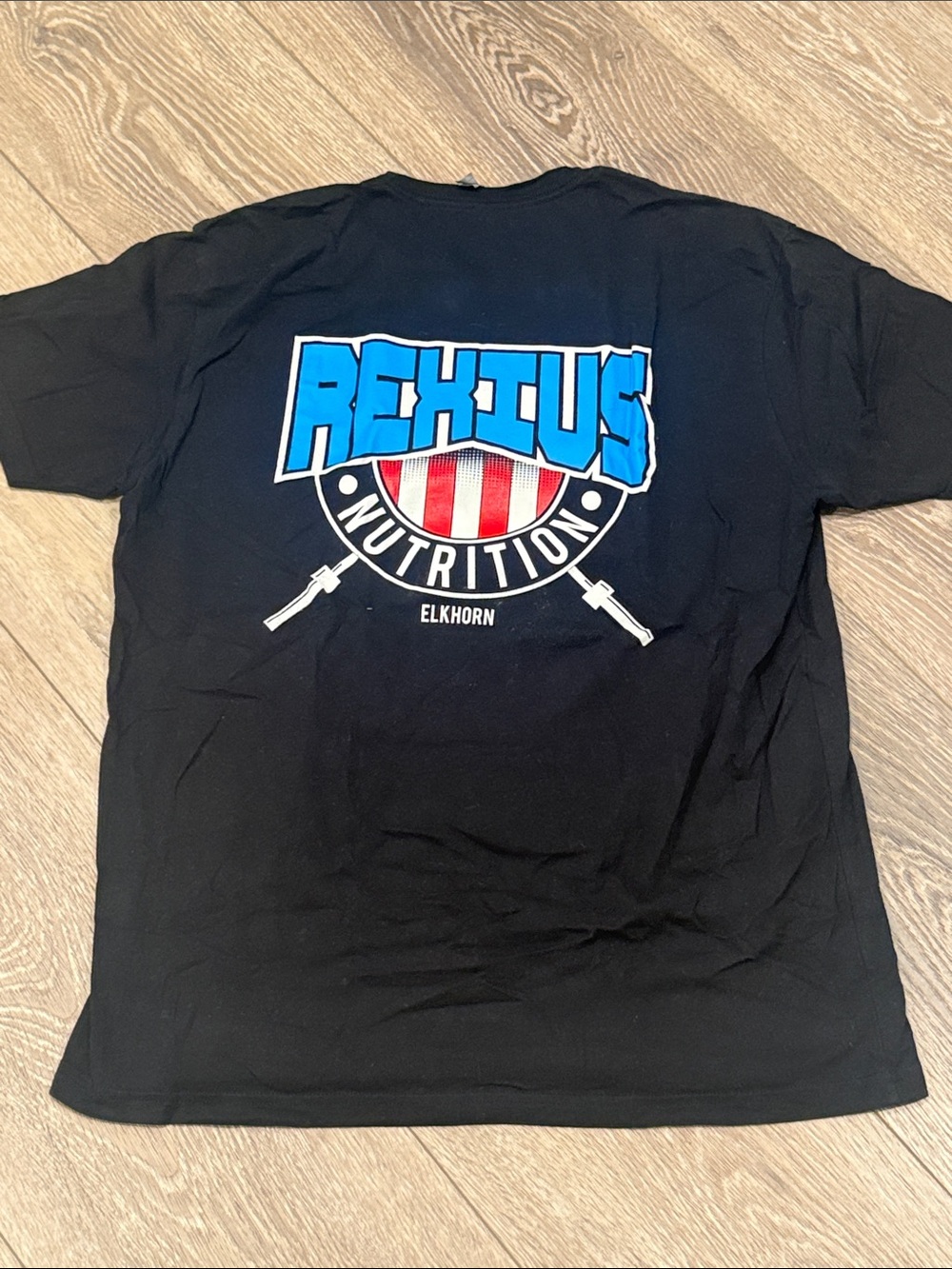 Buckle Black Short Sleeve Rextus Nutrition Tee with Blue & Red Logo